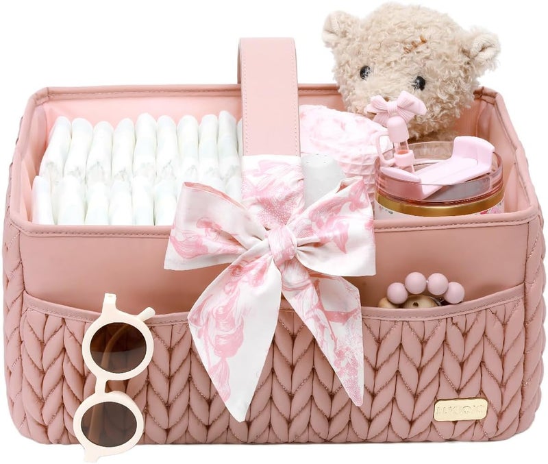 LUKJOJO Luxurious Baby Diaper Caddy, Nursery Storage Basket for Newborn Boy and Girl, Travel Baby Basket for Diapers Baby Wipes, Organizer Tote Bag Storage Bin, Baby Shower Gifts(dusty rose) - Image 1